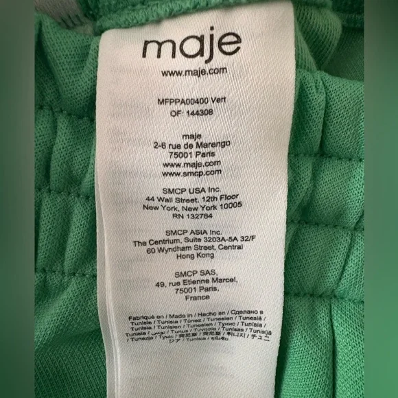 Maje Green Track Pants with White Stripes